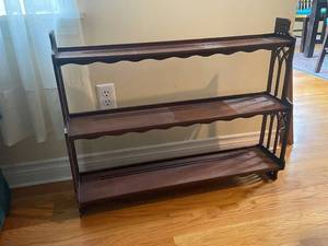lot 33 image: Vintage Wooden Three-Tier Wall Shelf with Gothic Details