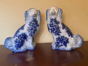 Pair of Blue and White Staffordshire Dog Figurines