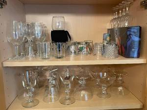 lot 46 image: Collection of Assorted Glassware Including Wine Glasses and Shot Glasses