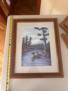 lot 70 image: Framed Loon Lake Artwork by Artist in Custom Frame