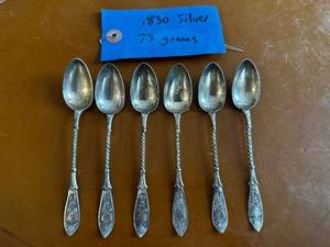 lot 88 image: Set of 6 Antique .830 Silver Spoons - 73 Grams
