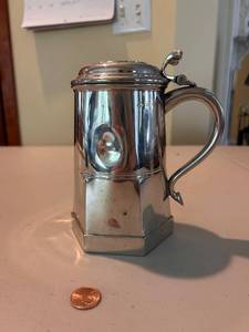 lot 89 image: Antique Silver Tankard with Lid - Marked and Monogrammed