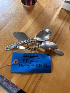 lot 107 image: 3 Piece Vintage Silver Cutlery Set - Sterling & .830 Silver - 58 Grams