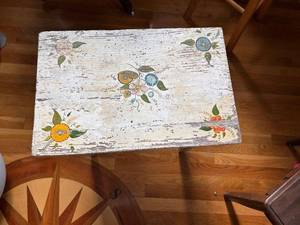lot 127 image: Vintage Hand-Painted Wooden Table with Floral Design