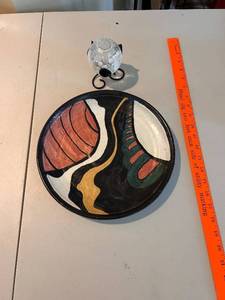 lot 153 image: Gonzalez 67 Signed Hand-Painted Ceramic Plate and Glass Candle Holder