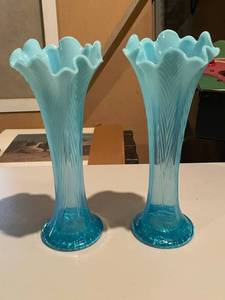 lot 388 image: Pair of Blue Opalescent Glass Vases
