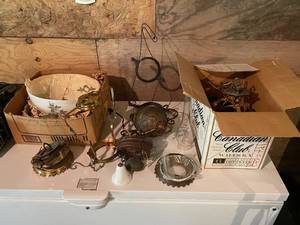 lot 427 image: Collection of Vintage Hanging Oil Lamps and Components