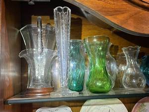 lot 430 image: Group Assorted Vintage Glass Vases and Pitchers