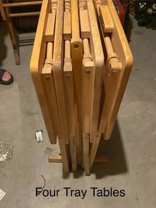 lot 499 image: Set of 4 Wooden Folding Tray Tables with Stand