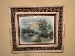 lot 512 image: Vintage Framed Pastoral Watercolor Landscape Artwork