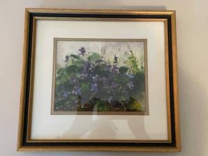 lot 515 image: Framed Watercolor Painting Violets by Catherine Garnes Heintz