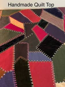 lot 537 image: Handmade Patchwork Quilt Top with Multicolor Stitching