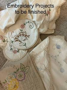 lot 570 image: Collection of Unfinished Embroidery Projects with Floral Designs