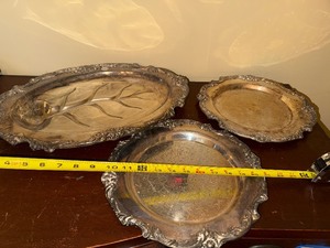 lot 189 image: Set of 3 Vintage Silver-Plated Trays with Ornate Details