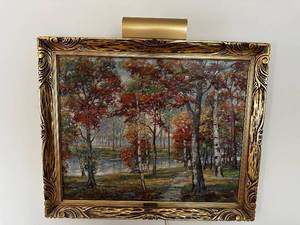 lot 11 image: Wallace E. Howard Landscape Oil Painting in Ornate Gold Frame