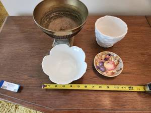 lot 22 image: Collection of Decorative Bowls and Plates including Brass Pedestal Bowl