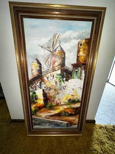 lot 47 image: Large Framed Oil Painting of Rustic Castle Scene by E. Taner