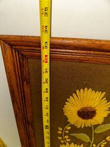 lot 48 image: Vintage Embroidered Sunflower Wall Art with Oak Frame
