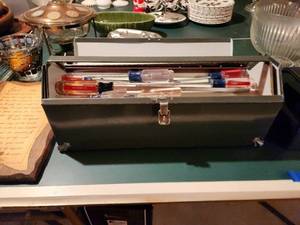 lot 61 image: Metal Toolbox with Assorted Screwdrivers and Metric Socket Set