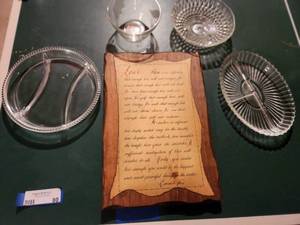 lot 80 image: Vintage Clear Glass Serving Dishes with Love Quote Decor