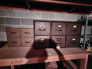 lot 97 image: Set of 6 Vintage Woodgrain Storage Drawers