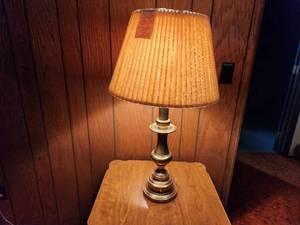 lot 107 image: Vintage Brass Table Lamp with Pleated Shade, 31 Tall