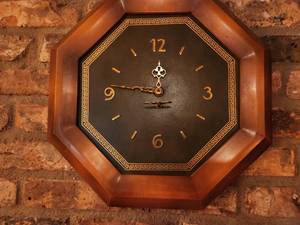 lot 115 image: Vintage Octagonal Wooden Wall Clock with Roman Numerals