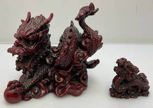 lot 215 image: Vintage Oriental Dragon Statues 1 5 x 5 12 1 2 12 x 2 12