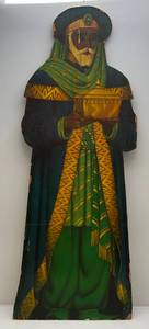 lot 9 image: 1950s Large Plywood Cut Out Nativity Piece (Wiseman) 46 34