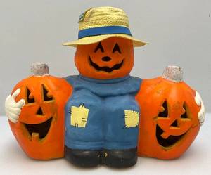 lot 19 image: Vintage Foam Casted Halloween Decoration Pumpkins 13 x 17 Small Crack Present