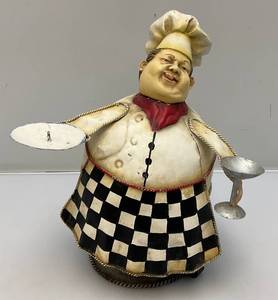 lot 29 image: 10 12 Metal Bobbing Chef Figurine