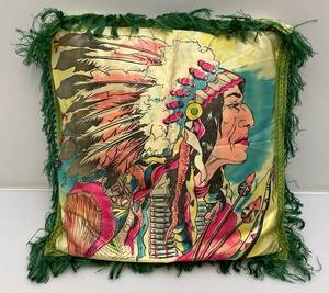 lot 38 image: 19503-60s Wisconsin Dells Silk Pillow With Indian Chief