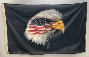 lot 40 image: 33 x 54 Nylon Flag With Eagle And USA Flag (NEW)