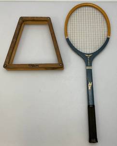 lot 217 image: Antique 1930s - 40s WILSON Flight Wooden Tennis Racket With Racket Protector