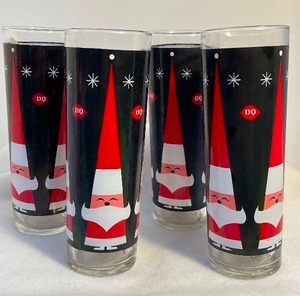 Holt Howard style MCM Dairy Queen Santa Claus Barware High Boy Glasses Set of 4 Atomic Starburst