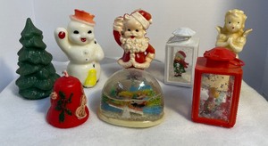 lot 28 image: Vintage Gurley Holiday Candles and Vintage Plastic Snow Globes