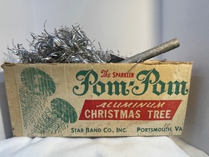 lot 51 image: 4 foot Sparkler Vintage Aluminum Pom Pom Christmas Tree with Box -Incomplete