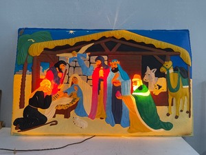 Large Vintage Three Dimensional 3D Blow Mold Nativity Scene Possibly NOMA Lights Up
