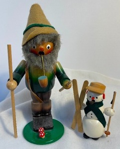 lot 68 image: Two Wooden German Incense Smokers Snowman and Gnome