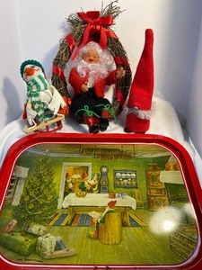 lot 72 image: Vintage Arne Hasle Christmas Gnome and Annalee 7 Duck On Flexible Flyer Sled