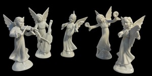 lot 21 image: Set of 5 Dresden Germany Porcelain Angels with Instruments