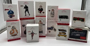 lot 52 image: Hallmark Keepsake Ornament Lot 3 of 6  Harley Davidson, Walking Dead, Marvel, Trains