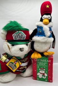 lot 50 image: 1997 Santa Bear with Tags, Dept. 56 Musical Ceramic Santa Bear 1986 and Captain Jingle