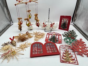 lot 65 image: PRIK KLIP handmade paper decorations made in Denmark, Woven Straw Christmas Ornaments and Christmas Mobile