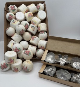 lot 39 image: Lot of Vintage Styrofoam Glitter Ornaments and Two Packages of Sandbakkel Tart Tins