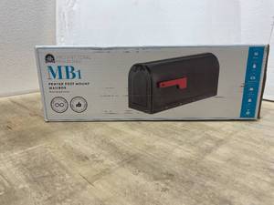 lot 1 image: Architectural  Mailboxes Black MB1 Steel Post Mount Mailbox and Post Kit