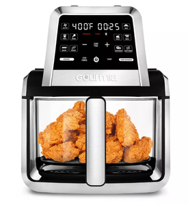 lot 305 image: Gourmia 7-Qt. Fry N Fold Digital Air Fryer with 10 Presets & Guided Cooking - Black Stainless Steel, 1500W