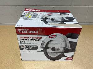 lot 215 image: Hyper Tough 12 Amp Corded 7-14 Inch Circular Saw with Steel Plate Shoe, Adjustable Bevel