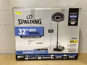 lot 455 image: Spalding 32-Inch Portable Basketball Hoop with Eco-Composite Backboard & Telescoping Height Adjustment-Outdoor Play