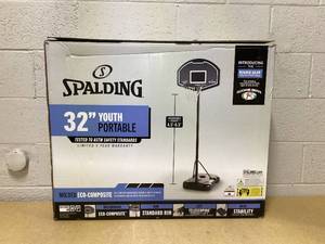 lot 456 image: Spalding 32-Inch Portable Basketball Hoop with Eco-Composite Backboard & Telescoping Height Adjustment-Outdoor Play